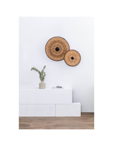 Aplique de pared con base negra corta de ratán COSTAS, grande, E27 ø600*70mm