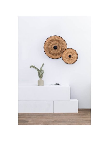 Aplique de pared con base negra corta de ratán COSTAS, grande, E27 ø600*70mm