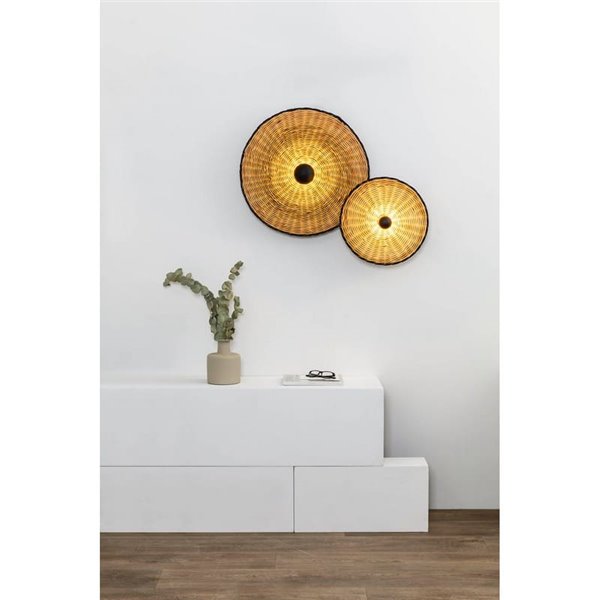 Aplique de pared con base negra corta de ratán COSTAS, grande, E27 ø600*70mm