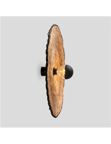 Aplique de pared con base negra corta de ratán COSTAS, grande, E27 ø600*70mm