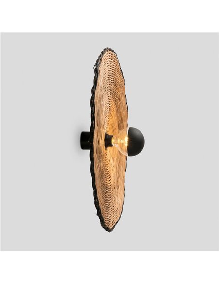 Aplique de pared con base negra corta de ratán COSTAS, grande, E27 ø600*70mm