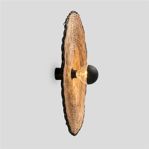 Aplique de pared con base negra corta de ratán COSTAS, grande, E27 ø600*70mm