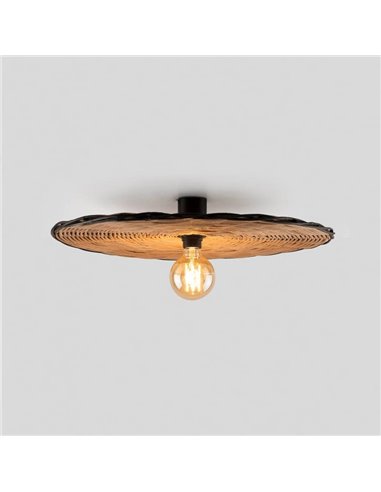 Aplique de pared con base negra corta de ratán COSTAS, grande, E27 ø600*70mm
