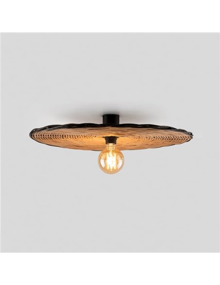 Aplique de pared con base negra corta de ratán COSTAS, grande, E27 ø600*70mm