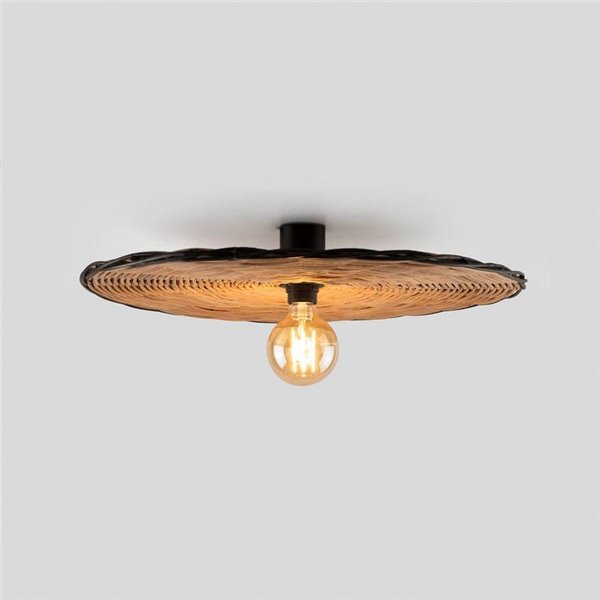 Aplique de pared con base negra corta de ratán COSTAS, grande, E27 ø600*70mm