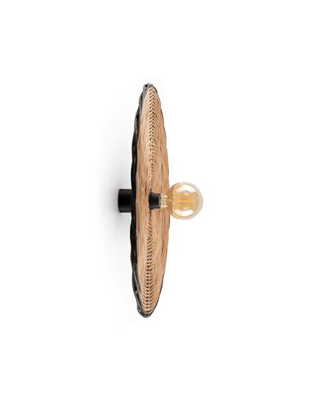 Aplique de pared con base negra corta de ratán COSTAS, grande, E27 ø600*70mm