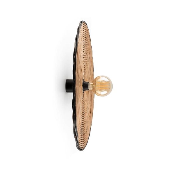 Aplique de pared con base negra corta de ratán COSTAS, grande, E27 ø600*70mm