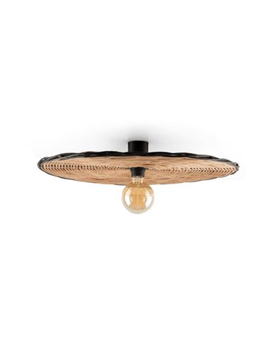 Aplique de pared con base negra corta de ratán COSTAS, grande, E27 ø600*70mm