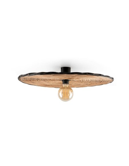 Aplique de pared con base negra corta de ratán COSTAS, grande, E27 ø600*70mm