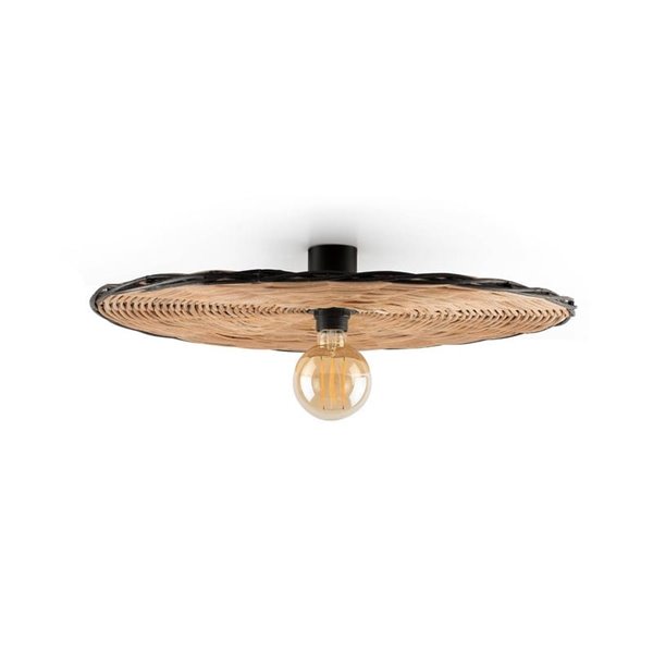 Aplique de pared con base negra corta de ratán COSTAS, grande, E27 ø600*70mm