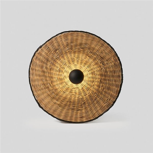 Aplique de pared con base negra corta de ratán COSTAS, grande, E27 ø600*70mm