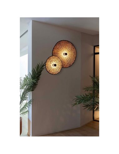 Aplique de pared con base negra corta de ratán COSTAS, grande, E27 ø600*70mm