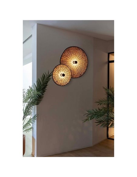 Aplique de pared con base negra corta de ratán COSTAS, grande, E27 ø600*70mm
