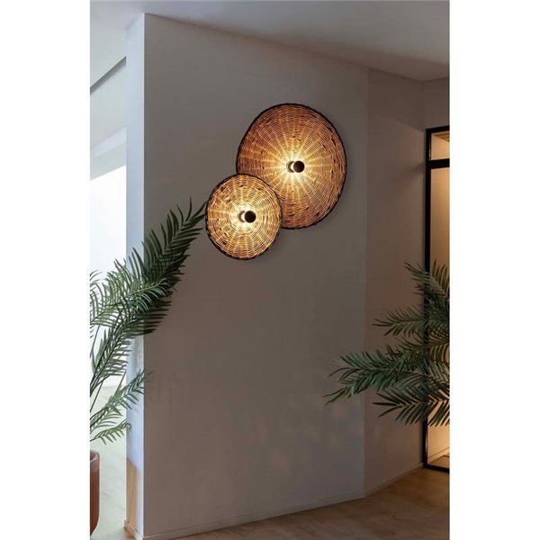 Aplique de pared con base negra corta de ratán COSTAS, grande, E27 ø600*70mm