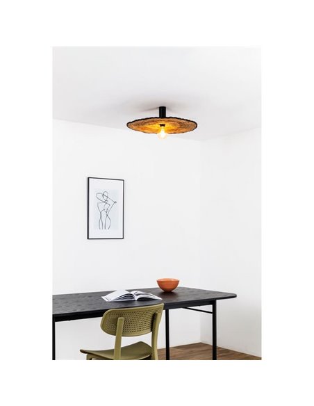 Aplique de pared con base negra corta de ratán COSTAS, grande, E27 ø600*70mm