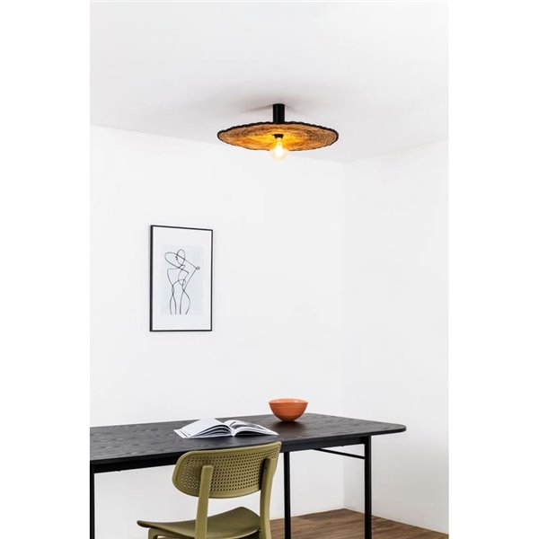Aplique de pared con base negra corta de ratán COSTAS, grande, E27 ø600*70mm