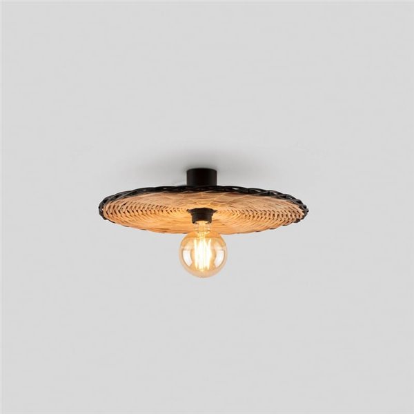 Aplique de pared con base corta negro de ratán COSTAS, pequeño, E27 ø400*70mm