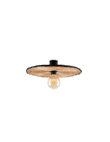 Aplique de pared con base corta negro de ratán COSTAS, pequeño, E27 ø400*70mm