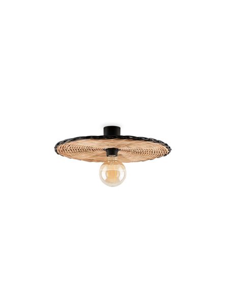 Aplique de pared con base corta negro de ratán COSTAS, pequeño, E27 ø400*70mm