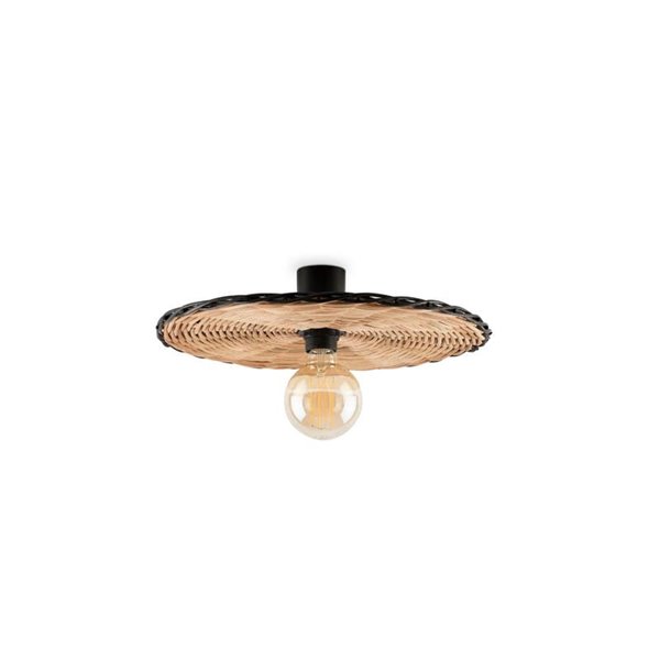 Aplique de pared con base corta negro de ratán COSTAS, pequeño, E27 ø400*70mm