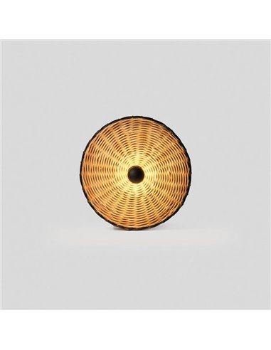 Aplique de pared con base corta negro de ratán COSTAS, pequeño, E27 ø400*70mm