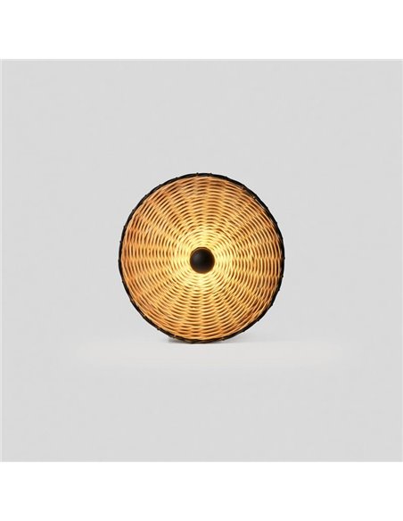 Aplique de pared con base corta negro de ratán COSTAS, pequeño, E27 ø400*70mm