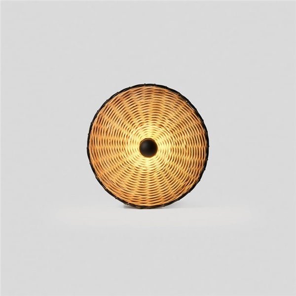 Aplique de pared con base corta negro de ratán COSTAS, pequeño, E27 ø400*70mm