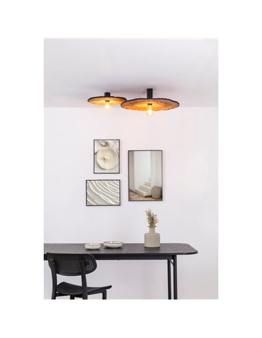 Aplique de pared con base corta negro de ratán COSTAS, pequeño, E27 ø400*70mm