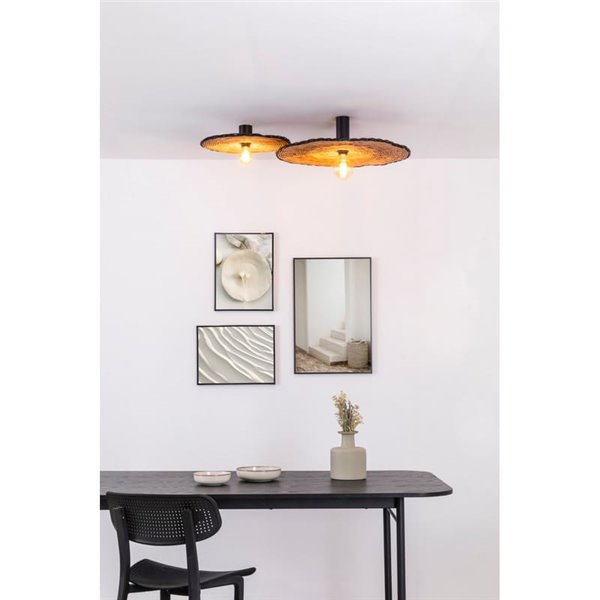 Aplique de pared con base corta negro de ratán COSTAS, pequeño, E27 ø400*70mm