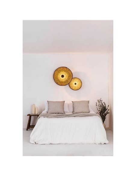Aplique de pared con base corta negro de ratán COSTAS, pequeño, E27 ø400*70mm