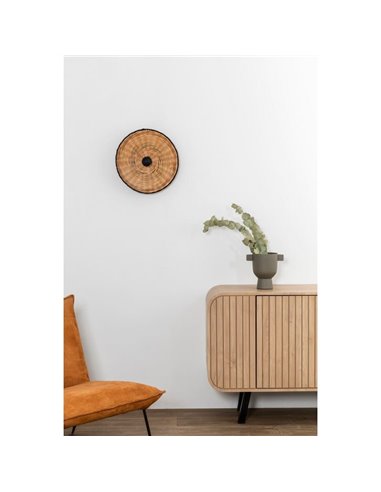 Aplique de pared con base corta negro de ratán COSTAS, pequeño, E27 ø400*70mm