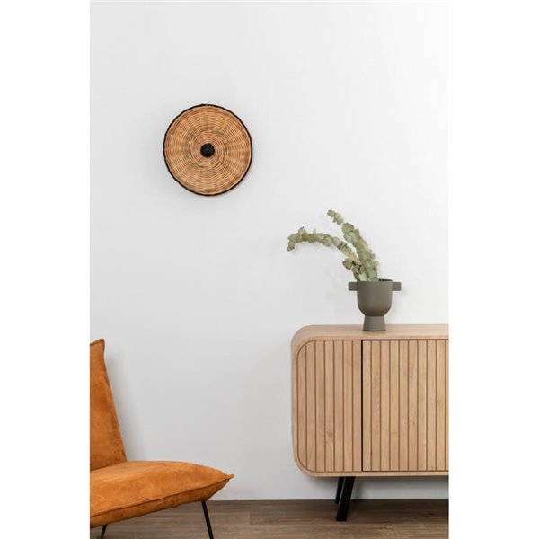 Aplique de pared con base corta negro de ratán COSTAS, pequeño, E27 ø400*70mm