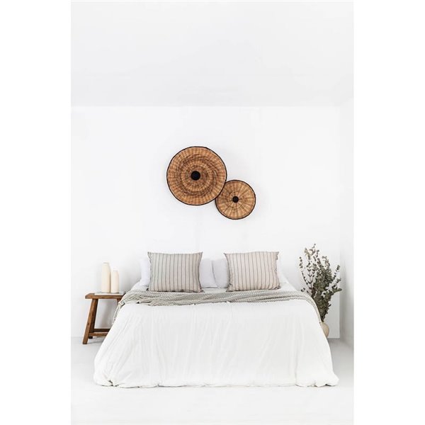 Aplique de pared con base corta negro de ratán COSTAS, pequeño, E27 ø400*70mm