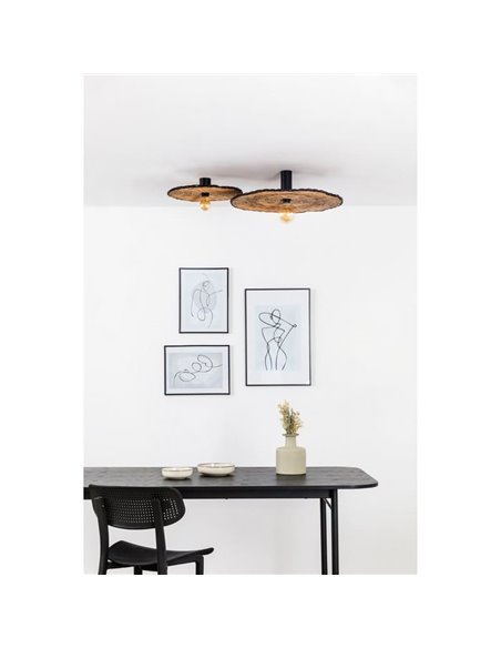 Aplique de pared con base corta negro de ratán COSTAS, pequeño, E27 ø400*70mm