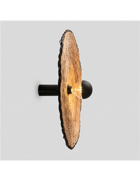 Applique COSTAS avec base longue en rotin noir, grande, E27 ø600*140mm