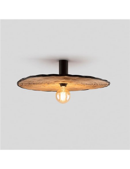 Applique COSTAS avec base longue en rotin noir, grande, E27 ø600*140mm