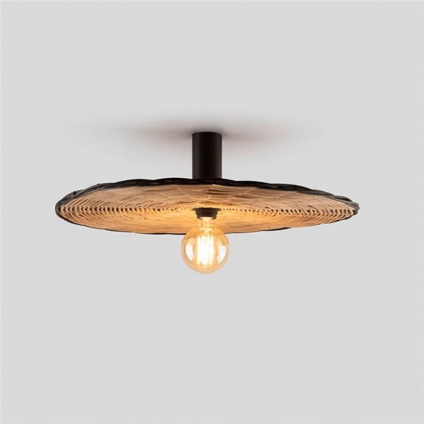 Aplique con base negra larga de ratán COSTAS, grande, E27 ø600*140mm