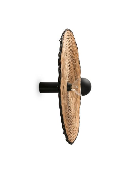 Aplique con base negra larga de ratán COSTAS, grande, E27 ø600*140mm