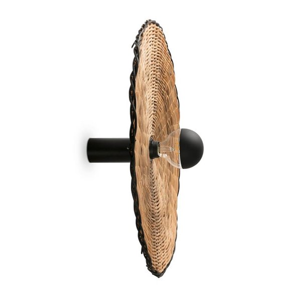 Aplique con base negra larga de ratán COSTAS, grande, E27 ø600*140mm