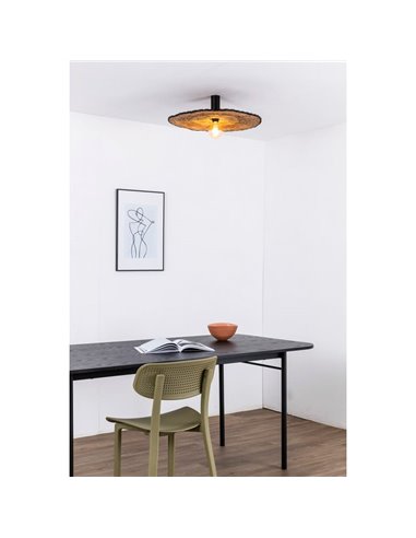 Aplique con base negra larga de ratán COSTAS, grande, E27 ø600*140mm