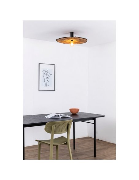 Aplique con base negra larga de ratán COSTAS, grande, E27 ø600*140mm