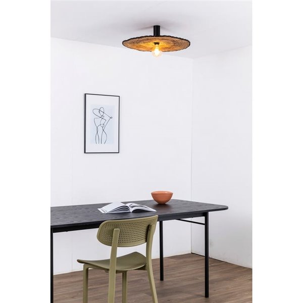 Aplique con base negra larga de ratán COSTAS, grande, E27 ø600*140mm