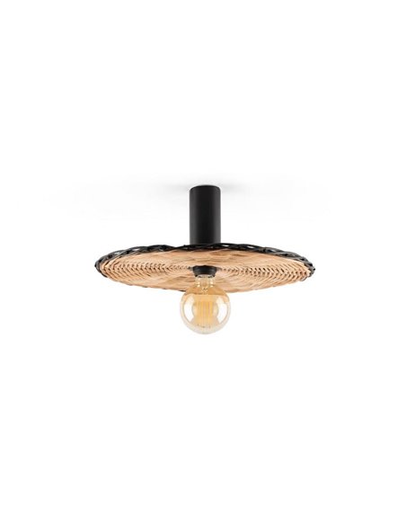 Aplique con base negra larga de ratán COSTAS, pequeño, E27 ø400*140mm