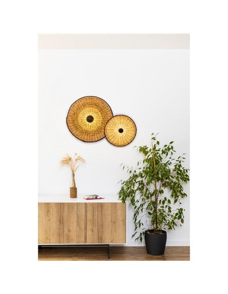 Applique COSTAS avec socle long en rotin noir, petite, E27 ø400*140mm