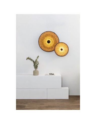 Aplique COSTAS com base longa em rattan preto, pequeno, E27 ø400*140mm