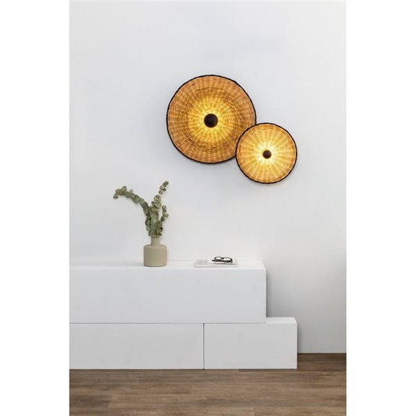 Applique COSTAS avec socle long en rotin noir, petite, E27 ø400*140mm