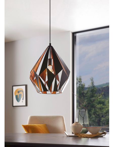 Ambiente Lámpara Colgante CARLTON 1 de Metal Negro y Cobre | Estilo Vintage Moderno Ø 38,5Cm
