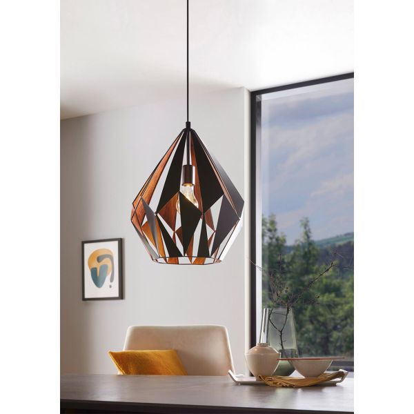 Ambiente Lámpara Colgante CARLTON 1 de Metal Negro y Cobre | Estilo Vintage Moderno Ø 38,5Cm