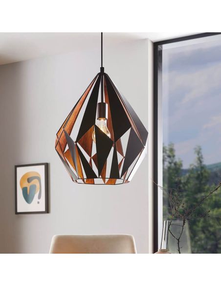 Ambiente detalle Lámpara Colgante CARLTON 1 de Metal Negro y Cobre | Estilo Vintage Moderno Ø 38,5Cm