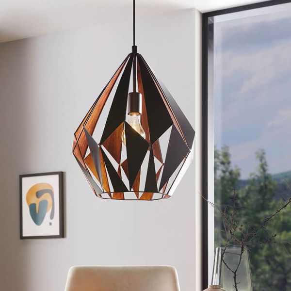 Ambiente detalle Lámpara Colgante CARLTON 1 de Metal Negro y Cobre | Estilo Vintage Moderno Ø 38,5Cm